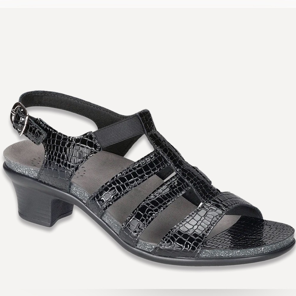 SAS Allegro Black Croc Heel Strap Sandals